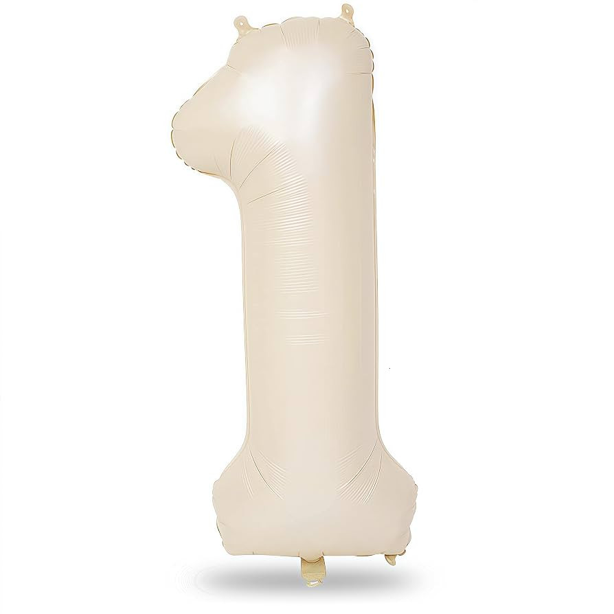 40 Inch Beige Number 1 Balloon for 1st Birthday Decoration, Large Self Inflating Cream Foil Numbe... | Amazon (US)
