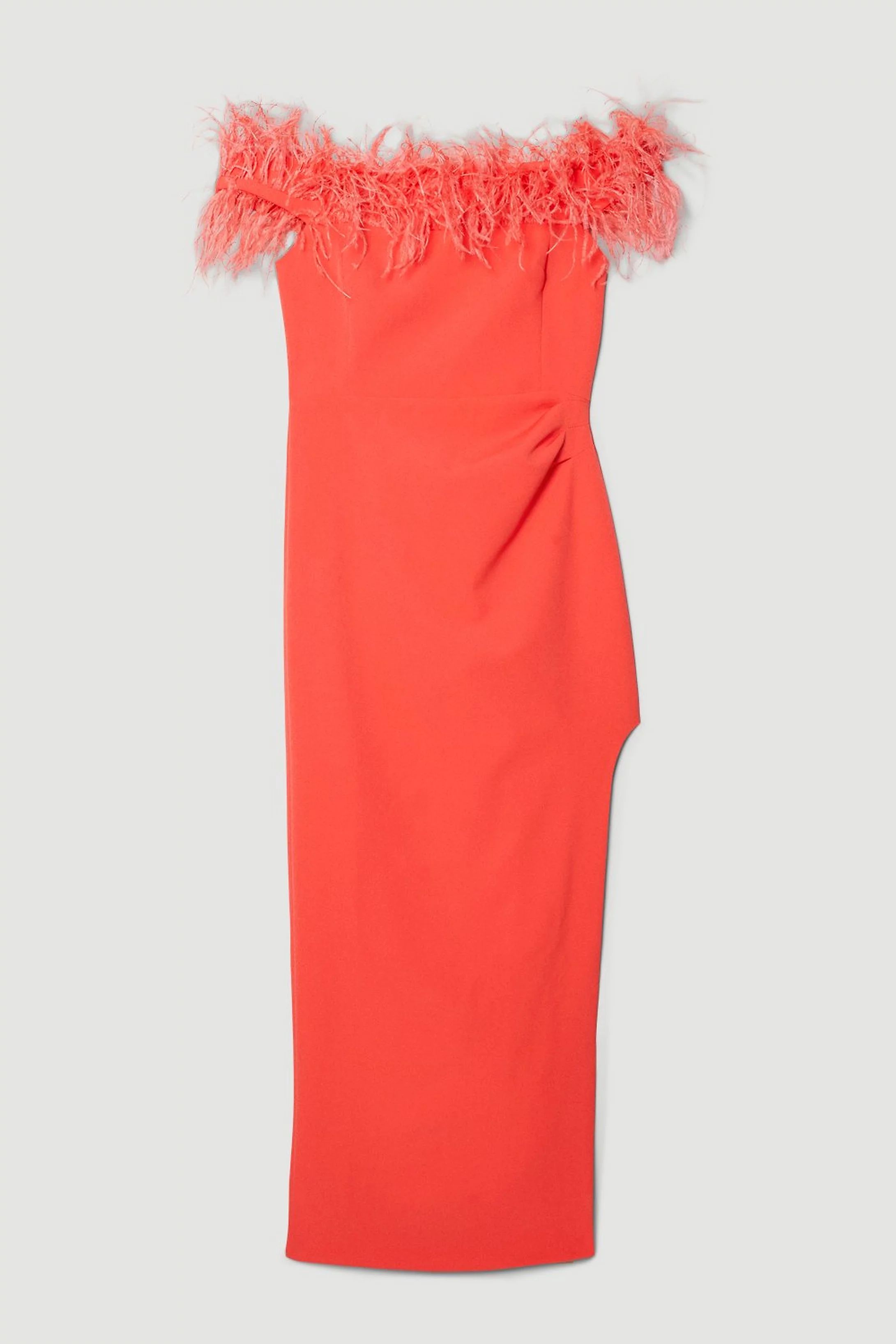 Feather Bardot Stretch Crepe Maxi Dress | Karen Millen UK + IE + DE + NL