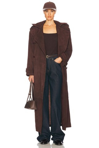 Helsa Suede Trench Coat in Saddle Brown from Revolve.com | Revolve Clothing (Global)