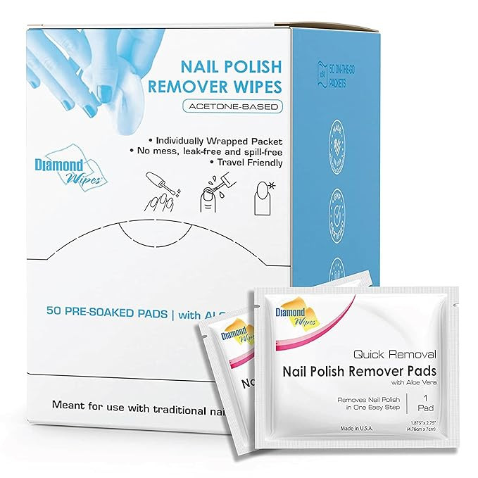 Diamond Wipes Nail Polish Remover Wipes with Aloe Vera, Acetone Nail Polish Remover Pads, 50 Indi... | Amazon (US)