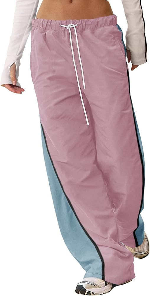 Fisoew Women's Baggy Wide Leg Track Pants Casual Drawstring Elastic Waisted Color Block Workout Y... | Amazon (US)