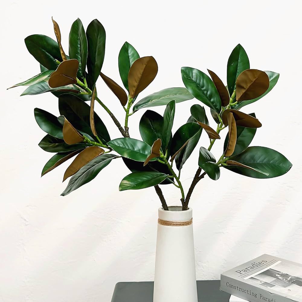 Artificial Magnolias Branches Faux Rubber Tree Leaves Long Stem Real Touch for Home Indoor Outdoo... | Amazon (US)