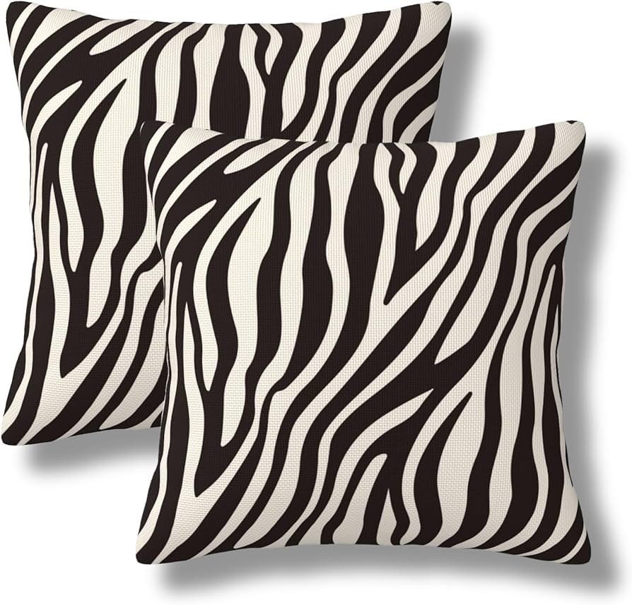 Black and White Zebra Print Throw Pillow Covers 18x18 Set of 2 Striped Decorative Pillow Cover Mo... | Amazon (US)