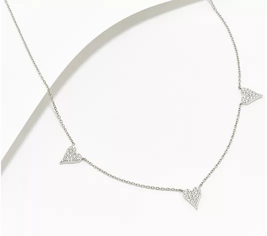 Diamonique x Jennifer Miller 3 Heart Station Necklace, Sterl | QVC