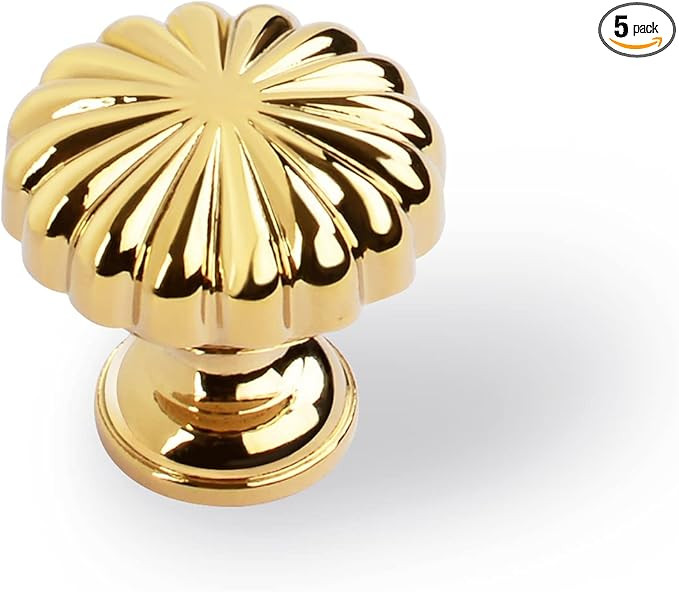 SALISENG- 5 Pack Shiny Gold Cabinet Pulls, Solid Brass Door Knobs for Kitchen Drawer, 1.15-Inch 2... | Amazon (US)