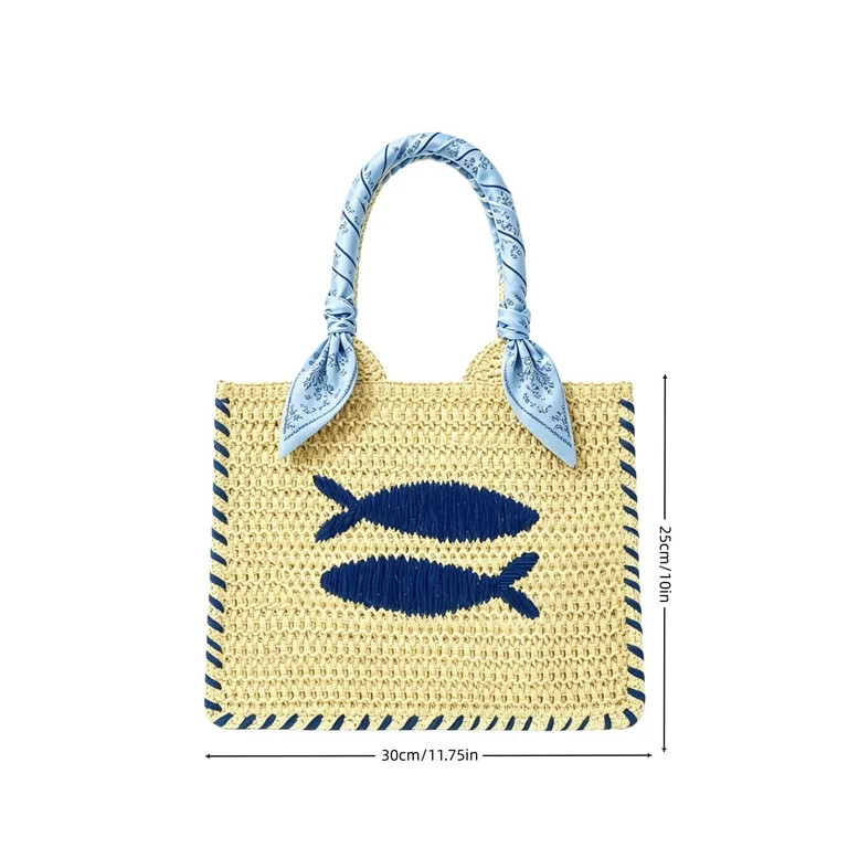 Orangide Ladies Mini Straw Handbag, Natural Woven Beach Purse with Lobster Embroidery, Summer Raf... | Walmart (US)