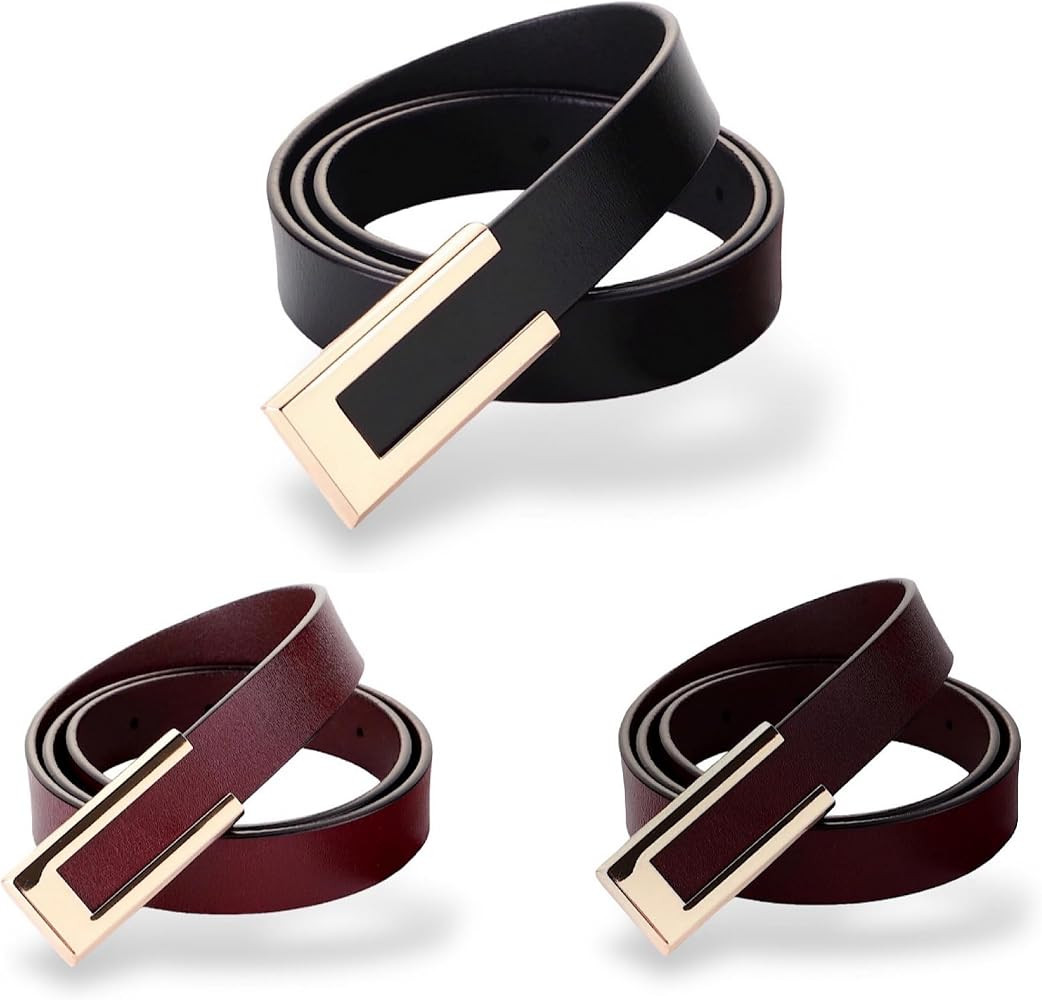 Women's Belt Genuine Leather Belts Durable Waist Belt Gold Solid Color Buckle Waistband For Pants... | Amazon (US)