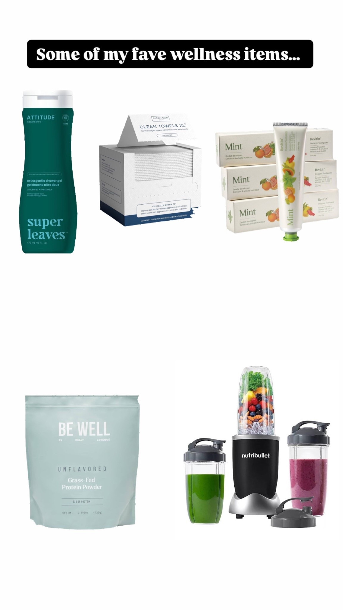 Some of my fave wellness items: 
Body Wash - use for me and my kids. 
Face wipes - love these to dry my face! Even travel with them. 
Toothpaste - so much from your gut starts in your mouth! 
Protein powder - use this every morning. 
Blender - so easy to use and clean  

#LTKBeauty #LTKFindsUnder50 #LTKGiftGuide