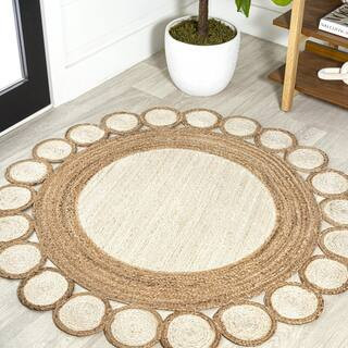 JONATHAN Y Skye 2-Tone Jute Circle Border Cream/Natural 6 ft. Round Area Rug RNF113A-6R - The Hom... | The Home Depot