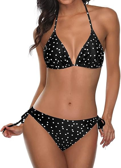 Tempt Me Women Two Piece Halter Padded Top Tie Side Bottom Triangle Bikini Bathing Suit | Amazon (US)