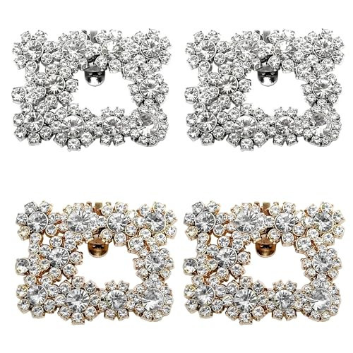 MIAO JIN 4Pcs Elegant Square Rhinestone Shoe Buckles Sparkling Crystal Wedding Shoe Clips Metal Shoe Clips Party Decoration Set （2sets | Amazon (US)