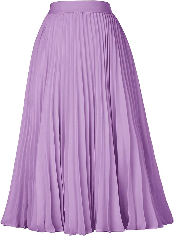 GRACE KARIN Women High Elastic Waist Pleated Chiffon Skirt Midi Swing A-line Skirts | Amazon (US)