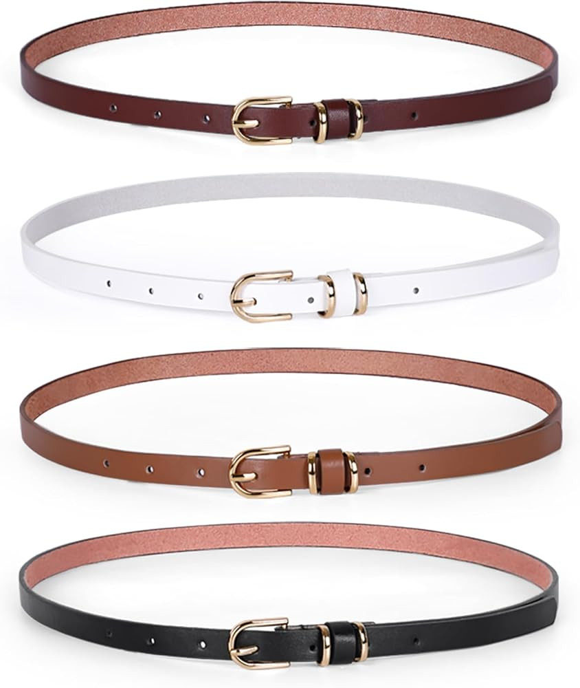 JASGOOD Women's Skinny PU Leather Belt Solid Color Fashion Thin Waist Belt with Gold Buckle for J... | Amazon (US)