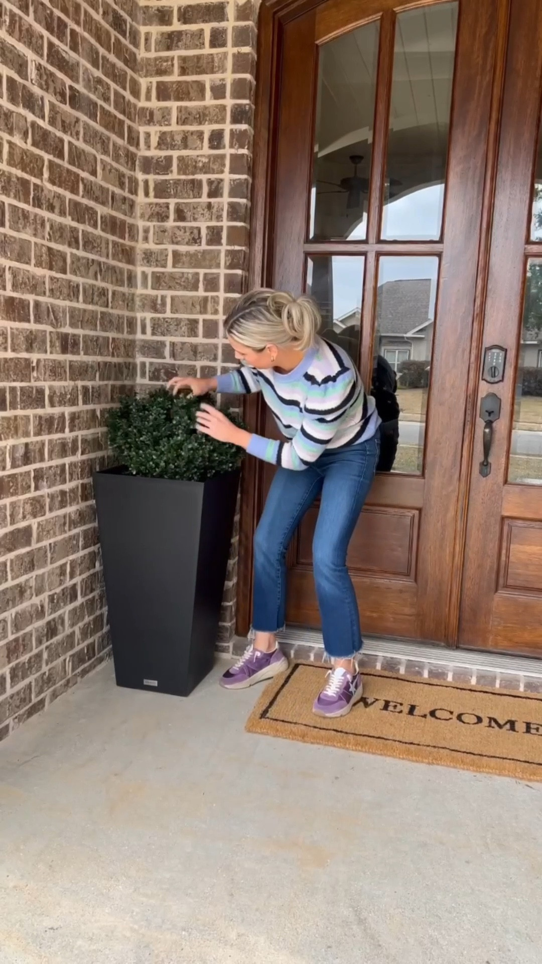 Amazon porch refresh! 
Planters and topiaries are from
amazon. They’ve held up so well! Door mat is from Target.  

#LTKhome #LTKVideo #LTKSeasonal