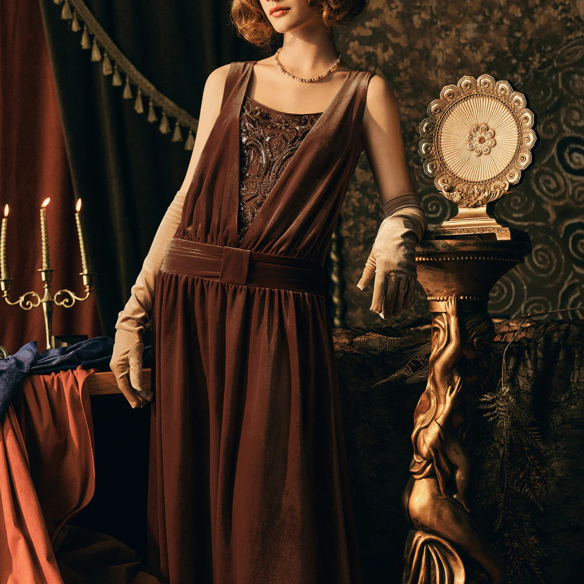 Shop Evening Gowns - Pleated Waist Belt Plus Size Dress | BABEYOND | BABEYOND