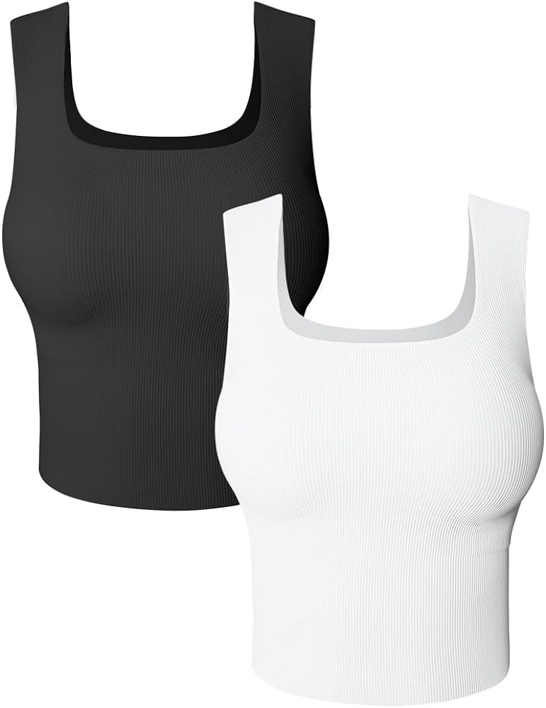 HYZ Women's 2 Piece Tanks Camis Ribbed Sleeveless Workout Going Out Basic Crop Tops | Amazon (US)