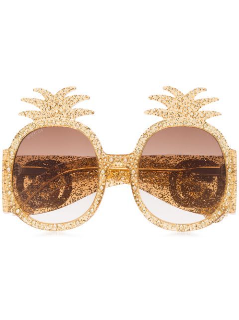 Gucci Eyeweargold pineapple glitter sunglasses | FarFetch Global
