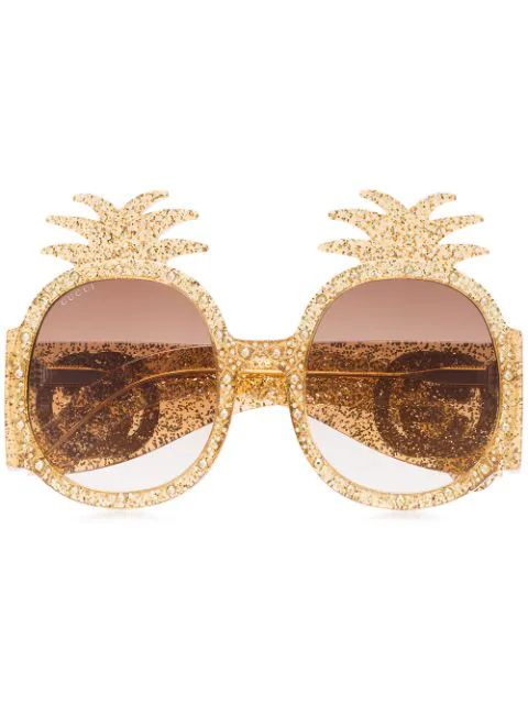 Gucci Eyeweargold pineapple glitter sunglasses | FarFetch Global