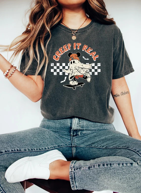 Retro Ghost Mickey Skateboarding Shirt Creep It Real T-shirt - Etsy | Etsy (US)