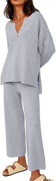 LILLUSORY Trendy 2 Piece Outfits Oversized Slouchy 2022 Winter Matching Lounge Sets Cozy Knit Lou... | Amazon (US)