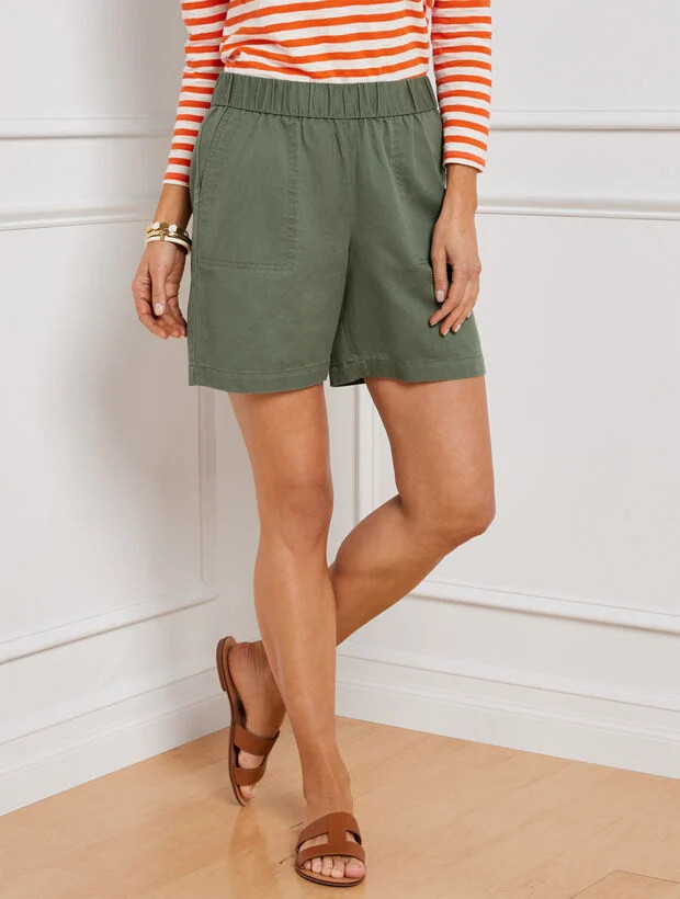 Pull-On Twill Shorts - Solids | Talbots