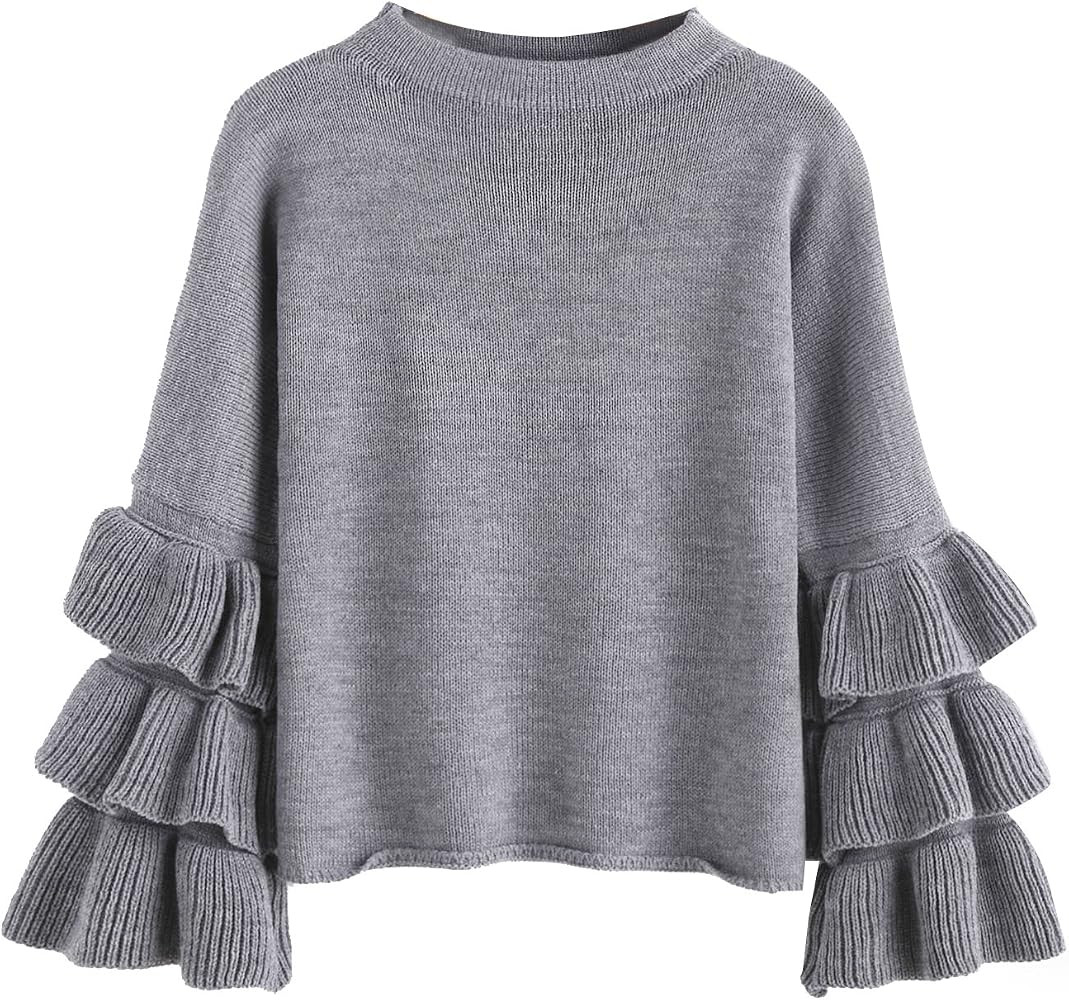 MakeMeChic Women's Layered Ruffle Sleeve Pullover Sweater | Amazon (US)