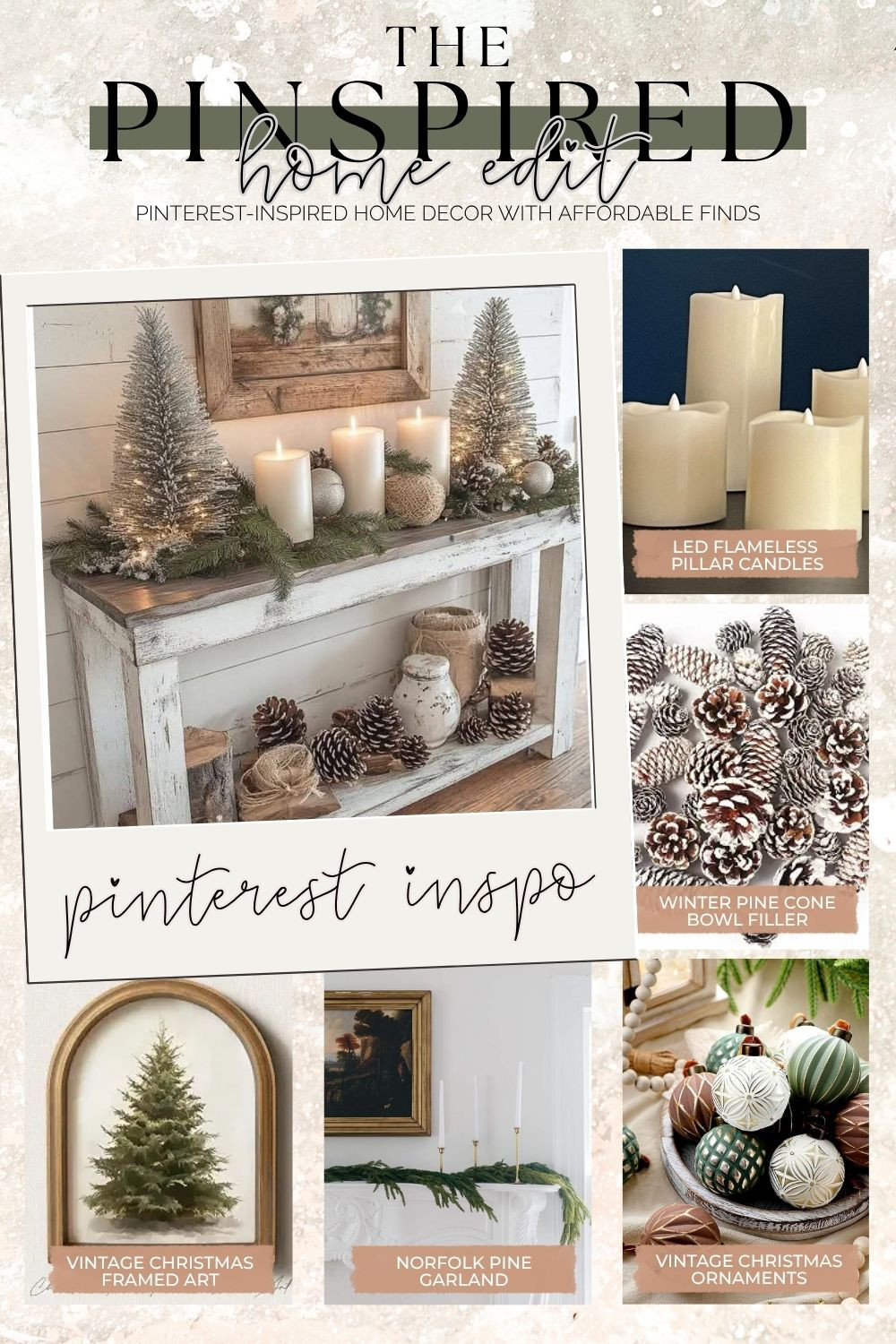 Cozy vintage-inspired Christmas decor with warm neutrals, soft greenery and timeless holiday details 🎄 Recreate this Pinterest-inspired Christmas console table with flameless pillar candles, winter pinecones, Norfolk pine garland, vintage Christmas tree artwork and classic ornaments. I love how the mix of greenery, candlelight, pinecones and antique-inspired accents gives the space that collected-over-time Christmas look without feeling too busy. Perfect for a Christmas entryway, mantel, console table or cozy living room.

#ChristmasDecor #VintageChristmasDecor #ChristmasHomeDecor #HolidayDecor #CozyChristmas #NeutralChristmasDecor #ChristmasConsoleTable #ChristmasMantel #FarmhouseChristmas #TraditionalChristmasDecor #NorfolkPine #FlamelessCandles #ChristmasDecorIdeas #PinterestInspired #AffordableHomeDecor 

 #LTKSeasonal #LTKOver40 #LTKHome