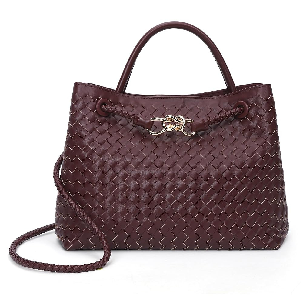 Woven Tote Bag for Women Crossbody Handbag,Vegan Leather Large Tote Purse,Trendy Satchel Handbag ... | Amazon (US)