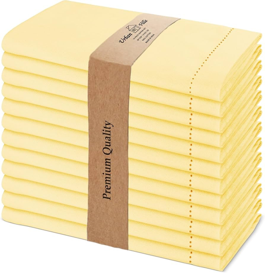 Urban Villa Cloth Napkins Set of 12 (20x20)100% Cotton Hemstitch Napkins Cloth Washable Durable R... | Amazon (US)