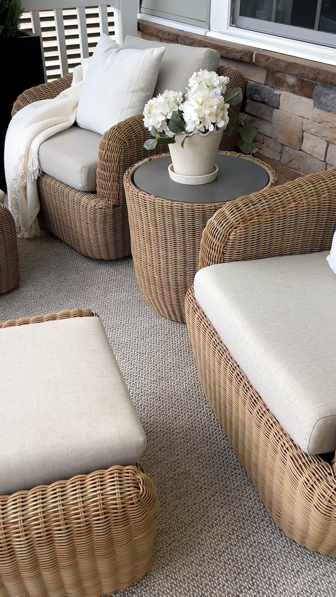 My absolute favorite bistro set. The ottomans make it extra cozy. 
#swivelchairs #outdoorfurniture #patiodecor #patiochairs #swivelchairs #rug #planters

#LTKHome #LTKSeasonal