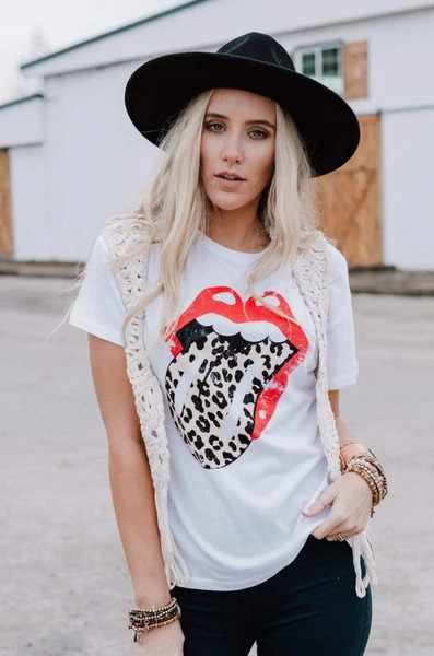 Leopard Tongue Tee - White | Three Bird Nest