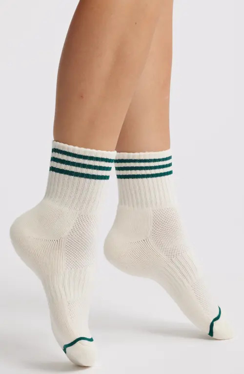 Le Bon Shoppe Girlfriend Stripe Cotton Blend Quarter Socks in Egret at Nordstrom | Nordstrom
