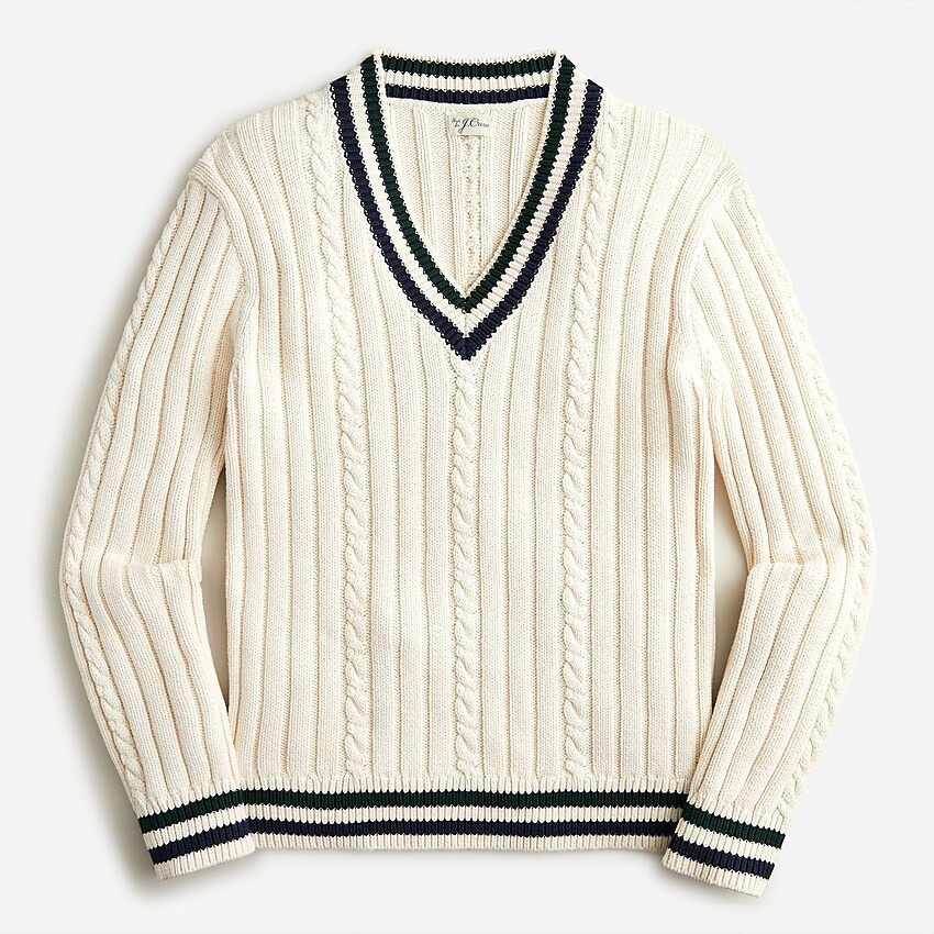 Heritage cotton cable-knit V-neck sweater | J. Crew US