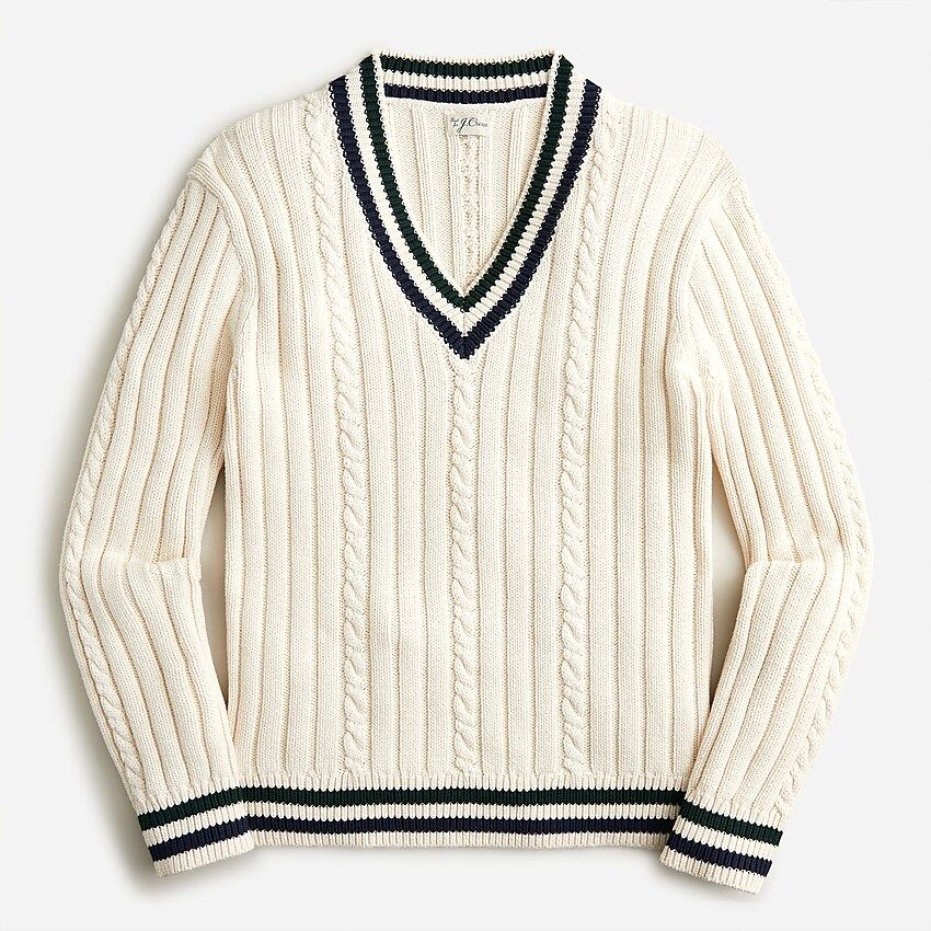 Heritage cotton cable-knit V-neck sweater | J.Crew US