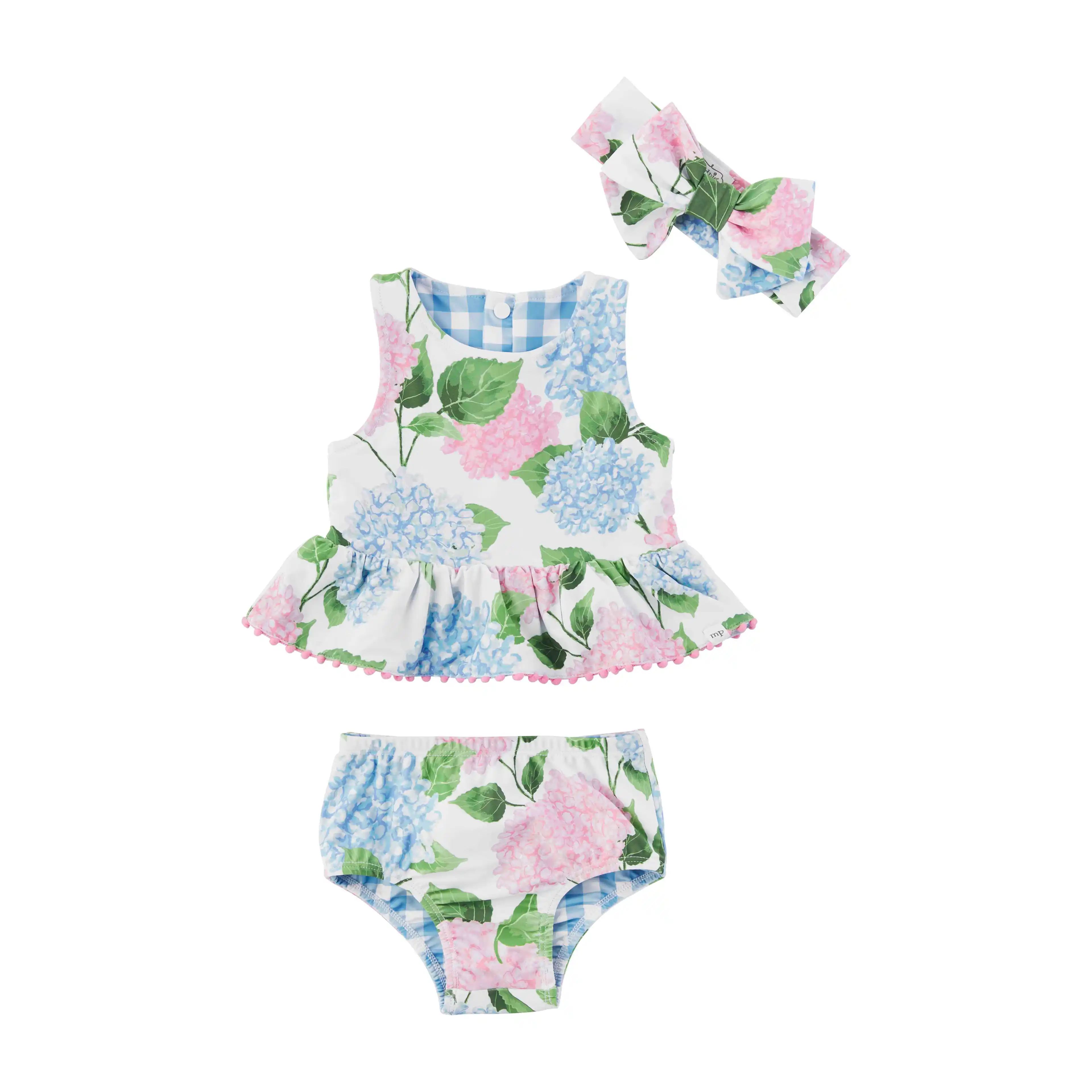 Hydrangea and Gingham Girl's Swimsuit Set | Mud Pie (US)