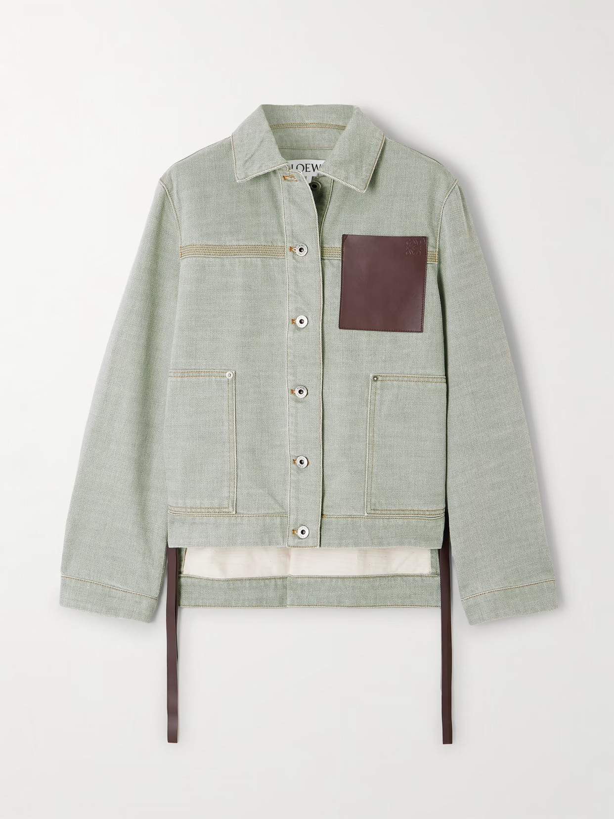 LOEWE - Leather-trimmed Denim Jacket - Green | NET-A-PORTER (UK & EU)
