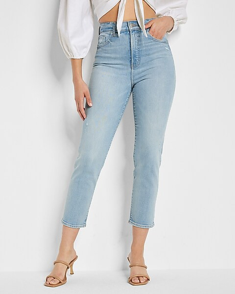 Super High Waisted Light Wash Mom Jeans | Express
