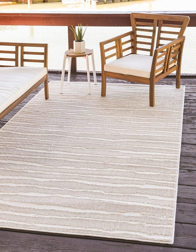 Unique Loom Sabrina Soto Outdoor Collection Geometric, Modern, Vibrant, Striped Carved Area Rug, ... | Amazon (US)