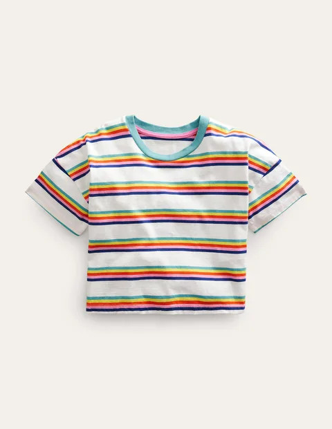 Relaxed Cropped T-shirt - Rainbow Spaced Stripe | Boden (US)