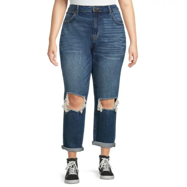 No Boundaries Juniors' Plus Size High Rise Curvy Mom Jeans | Walmart (US)