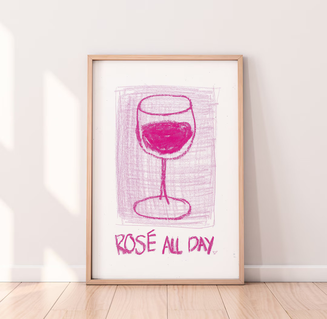 Rosé All Day Art Print, Pink Art Print, Trendy Kitchen Art, Cocktail Print, Funky Illustration, ... | Etsy (US)