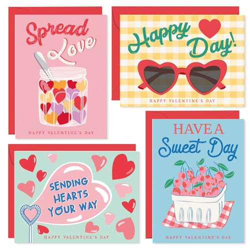 S&O Fun Happy Valentines Day Cards - Set of 24 Valentine Cards Boxed with Envelopes - Notes for Grandma, Kids, Friends & Family - Love Notes for Him & Her - Greetings with Assortment Box | Amazon (US)