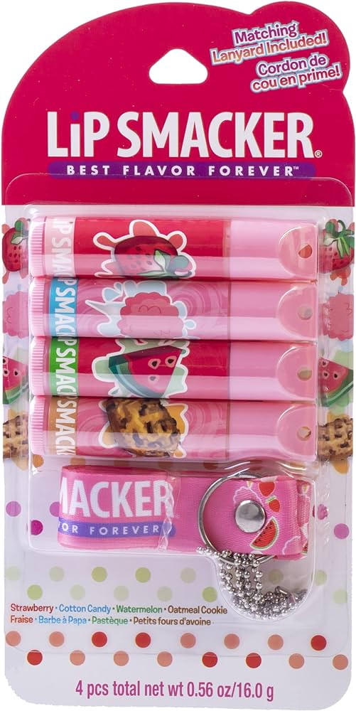 Lip Smacker Flavored Lip Balm & Pink Lanyard Set | Strawberry, Cotton Candy, Watermelon, Oatmeal ... | Amazon (US)