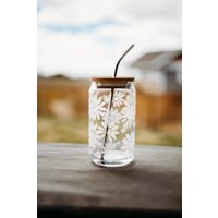 Iced Coffee Can With Lid & Straw, Beer Glass, Soda Daisy Wrapped Etched Glass | Etsy (US)