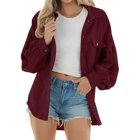 Outfmvch long sleeve shirts for women Corduroy Jacket Winter Shirt Turtleneck Coat Casual Jackets Wa | Walmart (US)
