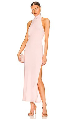 Norma Kamali x REVOLVE Halter Turtle Side Slit Gown in Blush from Revolve.com | Revolve Clothing (Global)