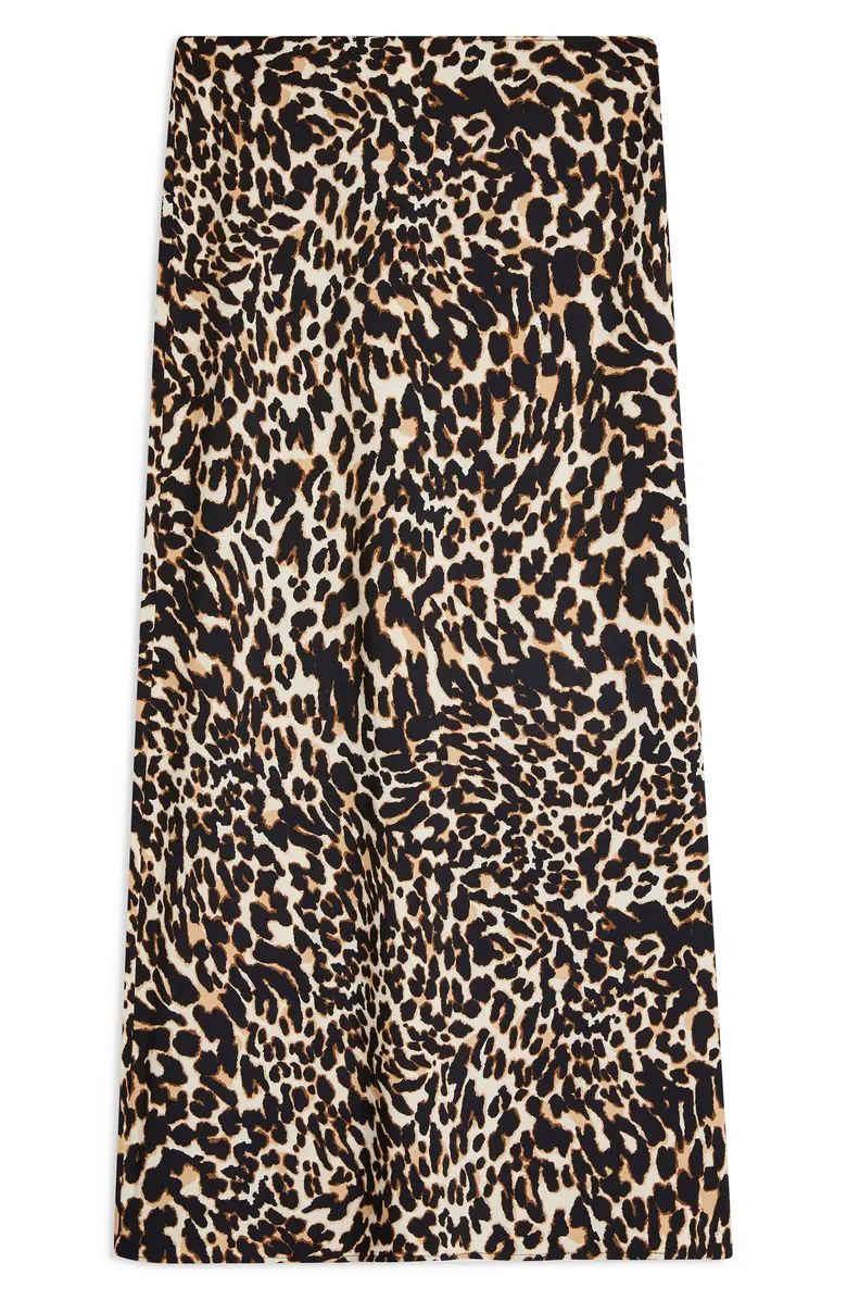 Leopard Print Bias Satin Midi Skirt | Nordstrom