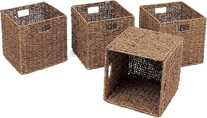 Trademark Innovations Foldable Storage Basket, 12"L x 12"W x 12"H, Brown, 4 Pack | Amazon (US)