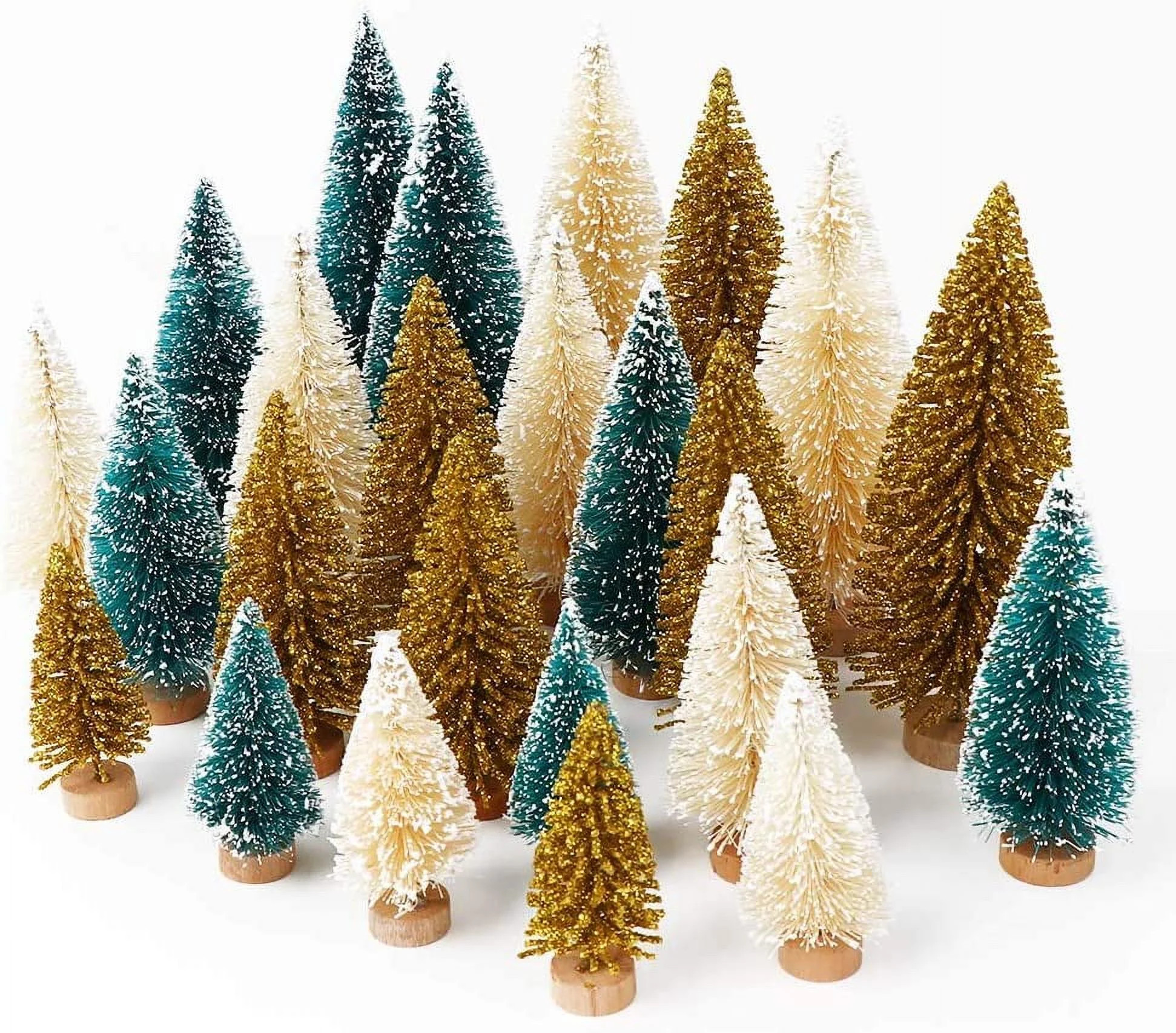 24PCS Artificial Mini Christmas Trees, Sisal Trees with Wood Base Bottle Brush Trees for Christma... | Walmart (US)
