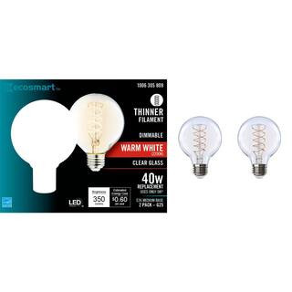 40-Watt Equivalent G25 Dimmable Fine Bendy Filament LED Vintage Edison Light Bulb Warm White (2-P... | The Home Depot